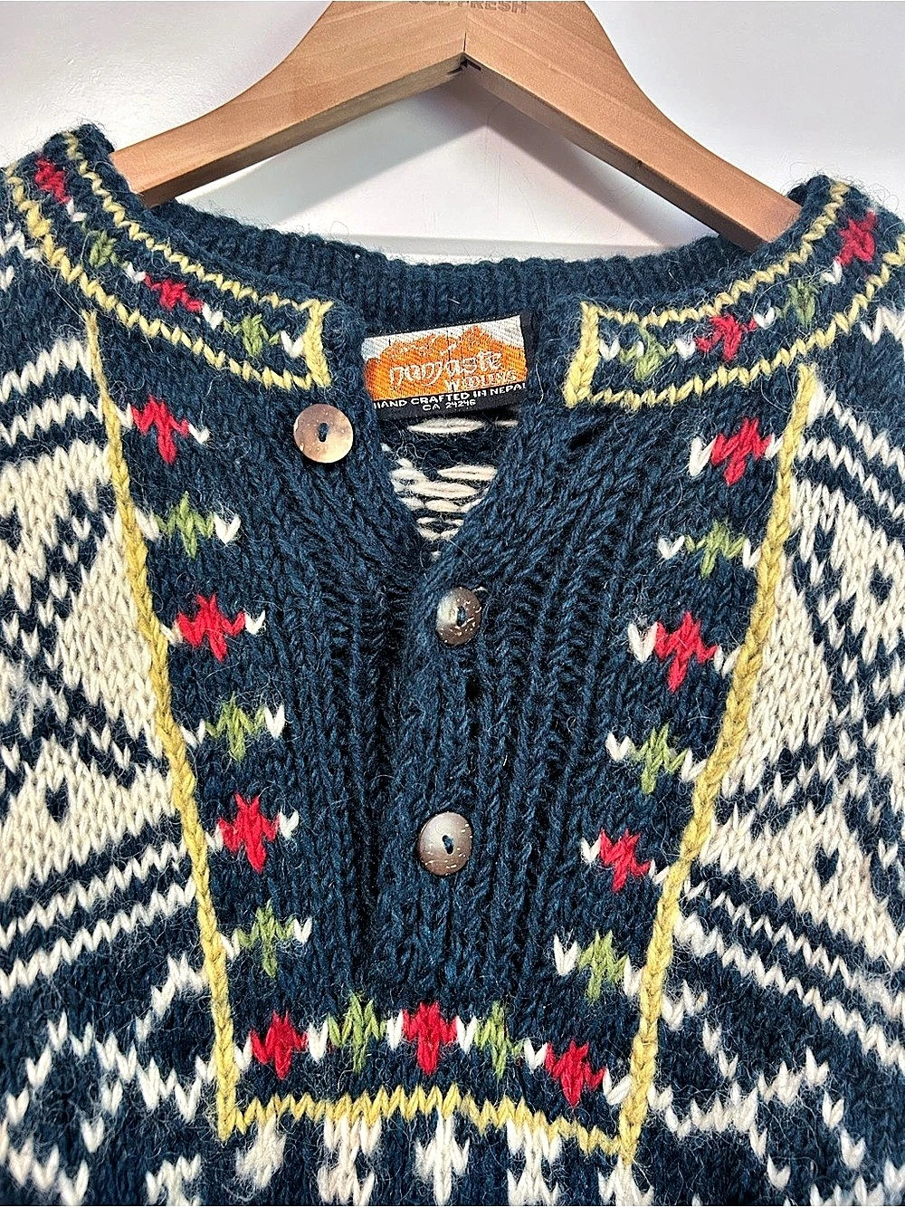 Handmade Wool Nordic Pattern Sweater Oversized Knit Fair Isle Vintage - Picture 3 of 4